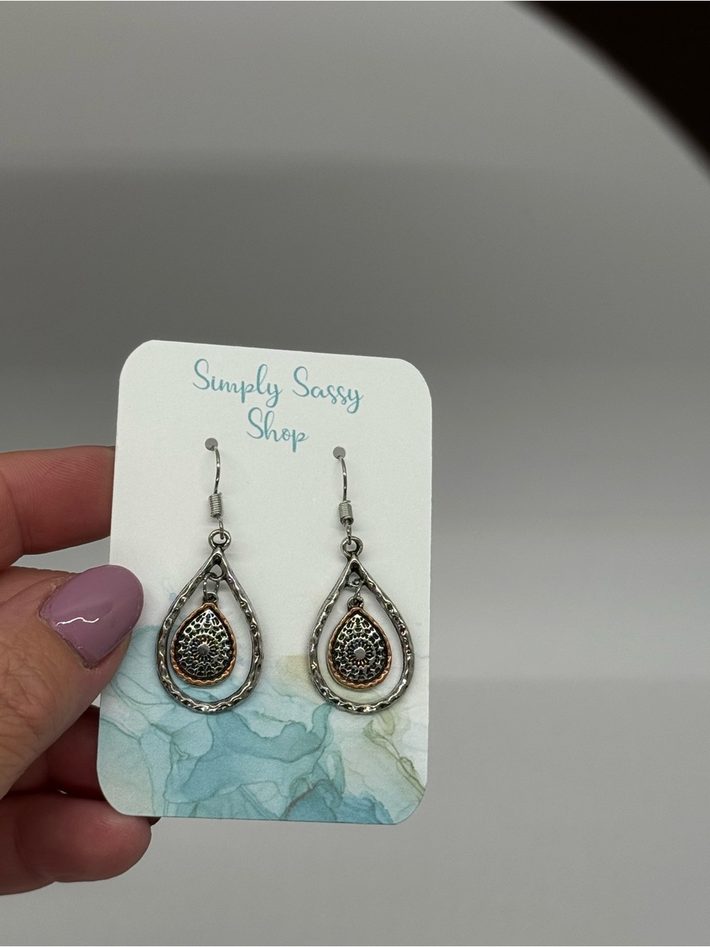 Silver and Gold Teardrop Dangle Earrings